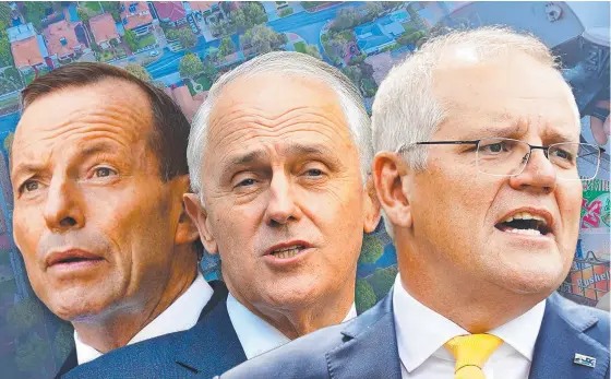  ?? ?? Left to right) Former prime ministers Tony Abbott and Malcolm Turnbull, and current Prime Minister Scott Morrison.