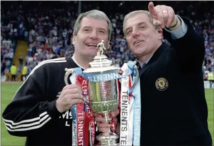  ??  ?? Assistant Archie Knox and Walter Smith oversaw a trophy-laden period of Rangers’ history together