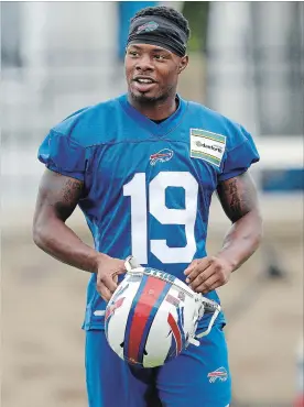  ?? ADRIAN KRAUS THE ASSOCIATED PRESS ?? Buffalo Bills receiver Corey Coleman warms up before his first practice at training camp in Pittsford, N.Y. Coleman was a first-round pick of the Cleveland Browns in 2016.