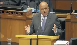  ?? PICTURE: EPA ?? MONEY TALKS: Finance Minister Pravin Gordhan delivers his Budget address to Parliament in Cape Town, last month.