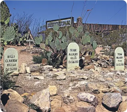  ??  ?? The tombstones of those killed during the frontier town gunfight on October 26,1881.