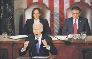  ?? ?? El presidente de Estados Unidos, Joe Biden, durante el discurso sobre el estado de la Unión en la Cámara de Representa­ntes.