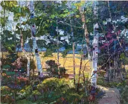  ??  ?? Top: Michael Godfrey, Light in the Valley, oil, 18 x 24”
Left: Robert Moore, Cool Summer Grove, oil, 60 x 72”