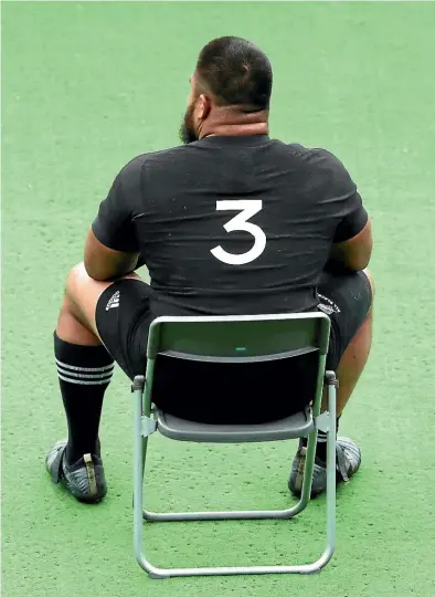  ?? GETTY IMAGES ?? All Blacks prop Nepo Laulala in the naughty chair after receiving a yellow card for a high tackle against Namibia.