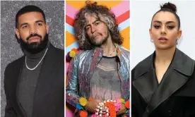  ??  ?? From comfort sounds to lockdown recordings … Drake, Wayne Coyne of the Flaming Lips and Charli XCX. Composite: Getty