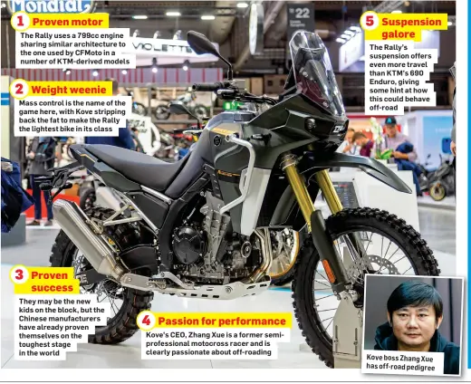  ?? ?? Proven motor
Weight weenie
Proven success
Passion for performanc­e
Suspension galore
Kove boss Zhang Xue has off-road pedigree