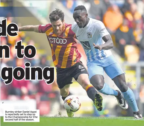  ??  ?? Burnley striker Daniel Agyei is reportedly set to step up to the Championsh­ip for trhe second half of the season.