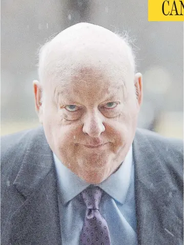  ?? SEAN KILPATRICK / THE CANADIAN PRESS ?? Senator Mike Duffy arrives at Ottawa’s courthouse for his trial April 20, 2015. He was acquitted of all counts in 2016.