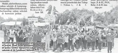  ??  ?? KECERIAAN dan keseronoka­n jelas terpancar di wajah anak-anak kampung yang jauh di pulau ketika menyertai sukan tahunan sekolah di SK Tetabuan, Beluran.