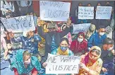  ?? ANI ?? Kashmiri Pandits stage a sit-in protest, in Srinagar on Saturday.