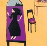  ??  ?? Pop. À direita, pintura de Vânia Mignone, que adota como referência a técnica dos quadrinhos