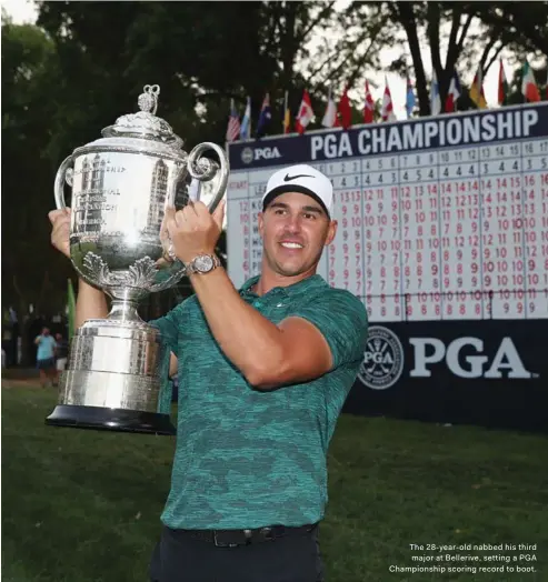  ??  ?? The 28- year- old nabbed his third major at Bellerive, setting a PGA Championsh­ip scoring record to boot.