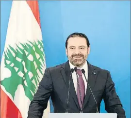  ?? HANDOUT / AFP ?? Saad Hariri en una comparecen­cia ayer para comentar los resultados