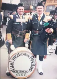  ??  ?? Noel Cronin, chairman of the Liam Lynch Pipe Band and Dinny Slattery (secretary), pictured in 1988 when they led the St Patrick’s Day parade in Chicago.