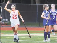  ?? Bob Luckey Jr. / Hearst Connecticu­t Media ?? Greenwich’s Zoe Metalios reacts after one of her teammates scored against Fairfield Ludlowe on Sept. 27.
