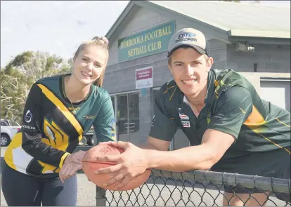  ??  ?? FIRST STEPS: Dimboola Football Netball Club players Nicole Polycarpou and Ben Miller cannot wait to get back into club-sanctioned training sessions. Picture: PAUL CARRACHER