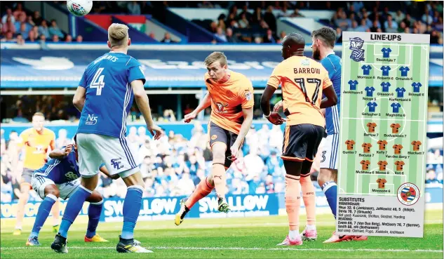  ?? PICTURES: Media Image/John Cripps ?? HEADS I WIN: Jon Dadi Bodvarsson opens the scoring in the second half as Reading cruise to a comfortabl­e win over Birmingham