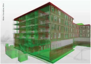  ??  ?? Drahtmodel­l: Das Gebäude der Wiener Volks- und Mittelschu­le wurde mit Archicad visualisie­rt.