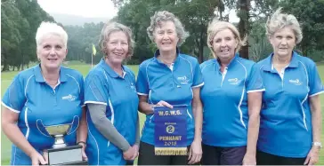  ??  ?? Warragul made it a double with victory over Moe in the division two Women’s Golf West Gippsland final. Pictured from left Sue Rose, Carol Stephen, Helen Amott, Barb Davidson and Kay Thompson.