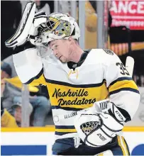  ?? MARK HUMPHREY THE ASSOCIATED PRESS FILE PHOTO ?? The NHL’s pause has the clock ticking on the career of former Vezina Trophy winner and four-time finalist Pekka Rinne.