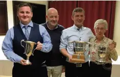  ??  ?? Winners Bridge of Allan Golf Club’s junior champion Andrew Stuart, club captain Phil Wallom, club champion Trevor Kelly and ladies champion June McDonald