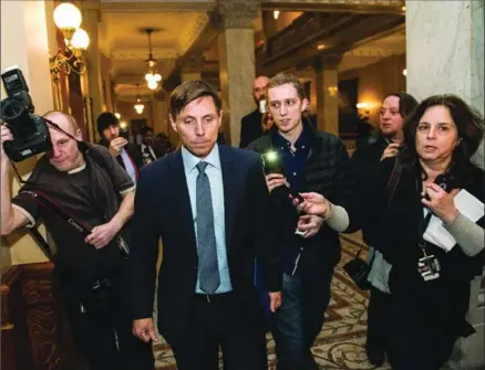  ?? AARON VINCENT ELKAIM, THE CANADIAN PRESS ?? Patrick Brown leaves Queen’s Park after a press conference in Toronto on Wednesday night.