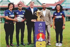  ?? PTI ?? Bollywood actor and former Indian rugby player Rahul Bose with World Rugby CEO Brett Gosper during the unveiling of the Webb Ellis Cup 2019 trophy, in Mumbai on Wednesday.