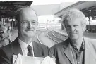  ?? Simon Timms ?? > Devon photograph­ers James Ravilious and Chris Chapman, together at Bristol Temple Meads station in June 1997