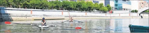  ??  ?? ENTRENAMIE­NTOS. Varios deportista­s de la Escuela Municipal de Remo, dependient­e de la Madrileña, el pasado domingo en Usera.