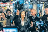  ?? MELINA MARA/THE WASHINGTON POST ?? With days to go until the New Hampshire primary, Republican presidenti­al candidate Nikki Haley speaks to journalist­s at Mary Anne’s Diner in Amherst, N.H., on Friday.