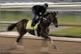  ?? CHARLIE RIEDEL — THE ASSOCIATED PRESS ?? Epicenter works out at Churchill Downs before the Kentucky Derby. The Derby runner-up was set Monday as the 6-5morning line favorite for the Preakness Stakes, which will be run without Derby winner Rich Strike.