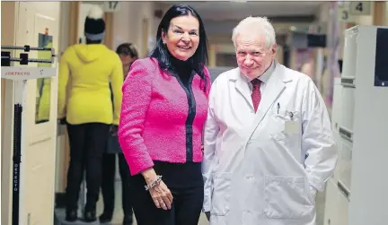  ?? JOHN MAHONEY/MONTREAL GAZETTE ?? Breast cancer survivor Susan McPeak-Sirois and her husband Charles Sirois (not pictured) have donated $2.5 million to help fund a group that will promote clinical cancer trials. Dr. André Robidoux, right, will head the group’s scientific committee.