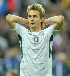  ??  ?? A dejected Kevin Doyle after France ended his dream of playing in the 2010World Cup.
