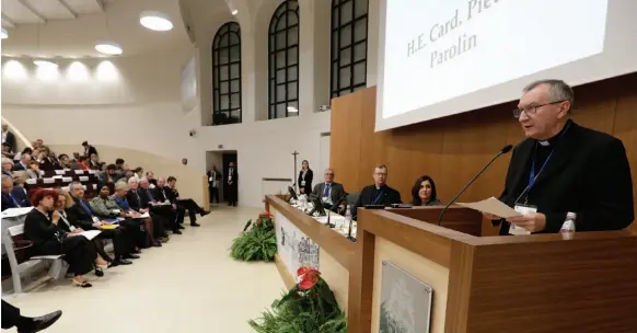  ?? AP PHOTO ?? Vatican Secretary of State Cardinal Pietro Parolin spoke at the Gregorian University in Rome this week.