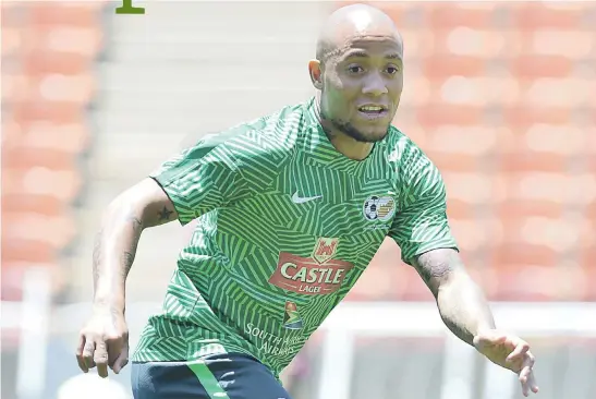  ?? Picture: Backpagepi­x ?? KEEN. Bafana striker Dino Ndlovu hopes his current form will earn him some game time in the upcoming Africa Cup of Nations qualifier against the Seychelles at FNB Stadium this afternoon.