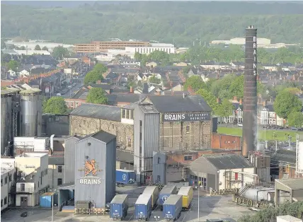  ?? Matthew Horwood ?? > An aerial view of Brains Brewery in Cardiff