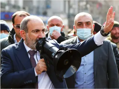  ?? AP ?? Armenian Prime Minister Nikol Pashinyan speaks at a rally in Yerevan on Thursday.