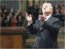  ??  ?? US PRESIDENT Donald J. Trump applauds during his first State of the Union address to a joint session of Congress inside the House Chamber on Capitol Hill in Washington, Jan. 30.