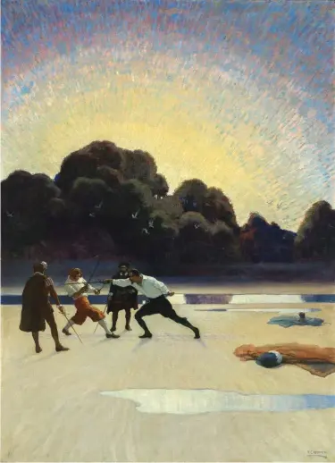  ??  ?? N.C. Wyeth (1882-1945), The Duel on the Beach, 1920. Oil on canvas, 40½ x 29¾ in., signed lower right: ‘NC WYETH’.