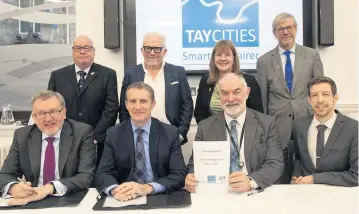  ??  ?? Progress Partners and council leaders at the Tay Cities Deal terms of agreement signing in 2018