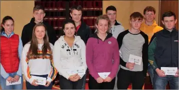  ??  ?? Anna Jacob (front row, third from left) and Diarmuid McDonald (front row, fifth from left) being presented with their €1,000 bursaries at the Tullamore Hotel, Co Offaly.