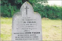  ?? (Pic: Jim Lysaght) ?? The gravestone of John Fagan and his wife Julia Fagan. John Fagan was a hedge school master who became national school teacher in Glenville in 1828.