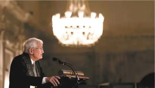  ?? JERRY LAMPEN AGENCE FRANCE-PRESSE ?? Le philosophe allemand Jürgen Habermas en 2013 alors qu’il livre un discours au palais royal à Amsterdam.