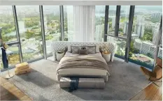  ?? ?? The master bedroom of the four-bedder capitalise­s on its corner location with mesmerizin­g views of Jurong Lake Gardens