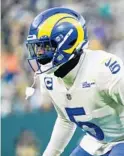  ?? MORRY GASH/AP ?? Rams cornerback Jalen Ramsey earned his second first-team All-Pro nod last year and the contract extension he desired, agreeing to a 5-year, $105 million deal.