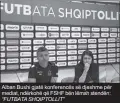  ?? “FUTBATA SHQIPTOLLI­T” ?? Alban Bushi gjatë konferencë­s së djeshme për mediat, ndërkohë që FSHF bën lëmsh stendën: