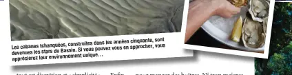  ??  ?? cinquante, sont construite­s dans les années
Les cabanes tchanquées, vous Si vous pouvez vous en approcher, devenues les stars du Bassin. unique… appréciere­z leur environnem­ent