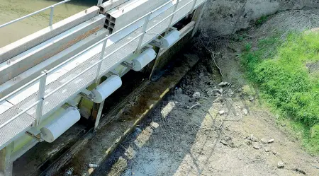  ??  ?? La grande sete Ecco come a metà aprile si presentava l’Adige alla derivazion­e di Bova, a Badia Polesine, col greto tutto all’asciutto Oggi la portata è di 80 metri cubi al secondo