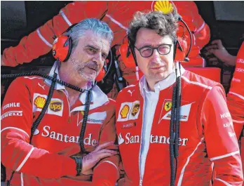  ?? FOTO: IMAGO ?? Der Neue soll’s richten: Maurizio Arrivabene ( links) und sein voraussich­tlicher Nachfolger als Ferrari- Teamchef, Mattia Binotto.