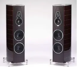  ??  ?? Bella figura: Auch die neueste Serie von Sonus faber lockt mit feinen Hölzern und dem besonderen Design.